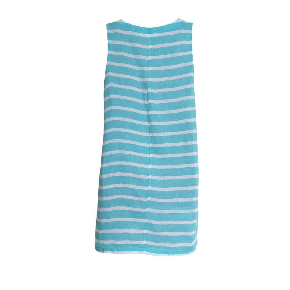 Sigrid Olsen Women's Mint Green Striped Linen Sleeveless Shift Dress - Picture 3 of 8